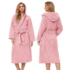 Womens Hooded Bathrobe, Soft Long Towel Robe, Quick Dry, Warm, Plush, Comfy