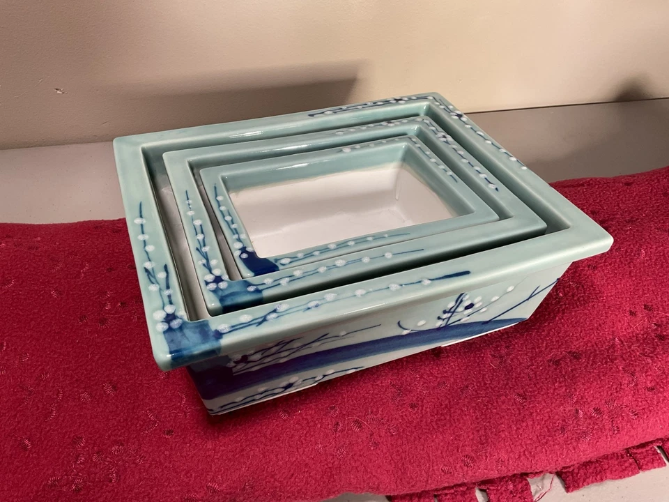 Juego de 3 jardineras japonesas vintage para anidar bonsáis tonos azules excelente estado Foto 4 de 4