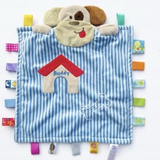 Taggies Peek A Boo Buddy Puppy Dog Baby Blanket Blue Stripe Bone Security Lovey