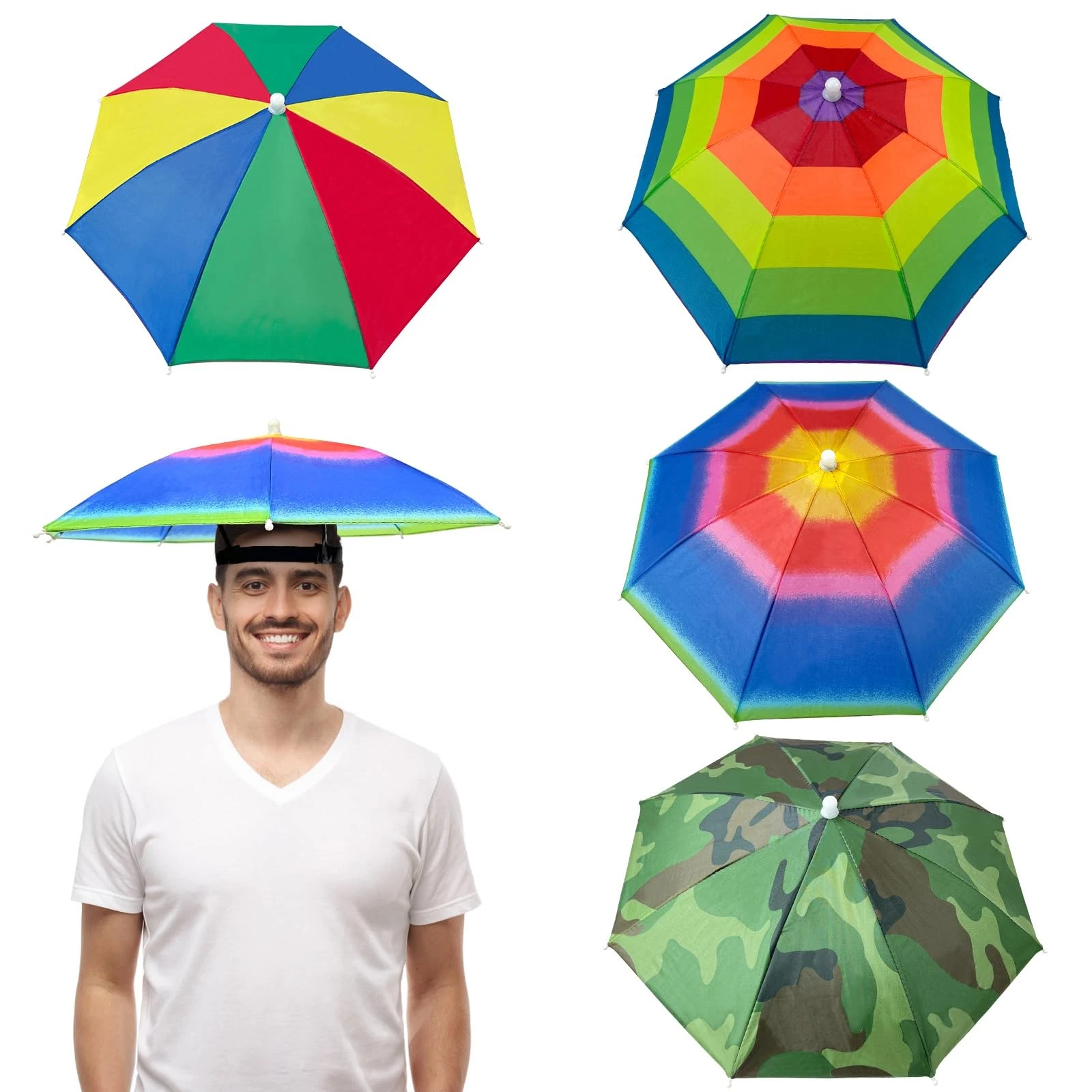4 Pack Umbrella Sun Hats Folding Sun Rain Caps Fishing Hands Free Beach Hat