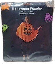 Happy Halloween Orange Black Pumpkin Poncho Cape One Size Fits Most 14 PT5