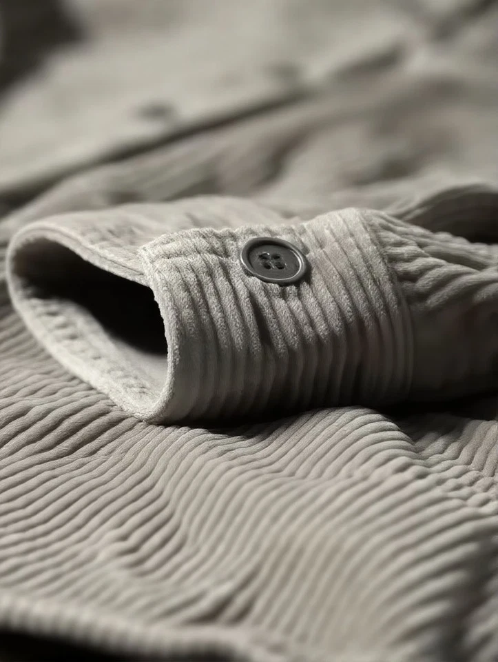 Camisa de franela beige pana oxidada para hombre grande - estilo ropa de trabajo con botones de metal suave Foto 2 de 3