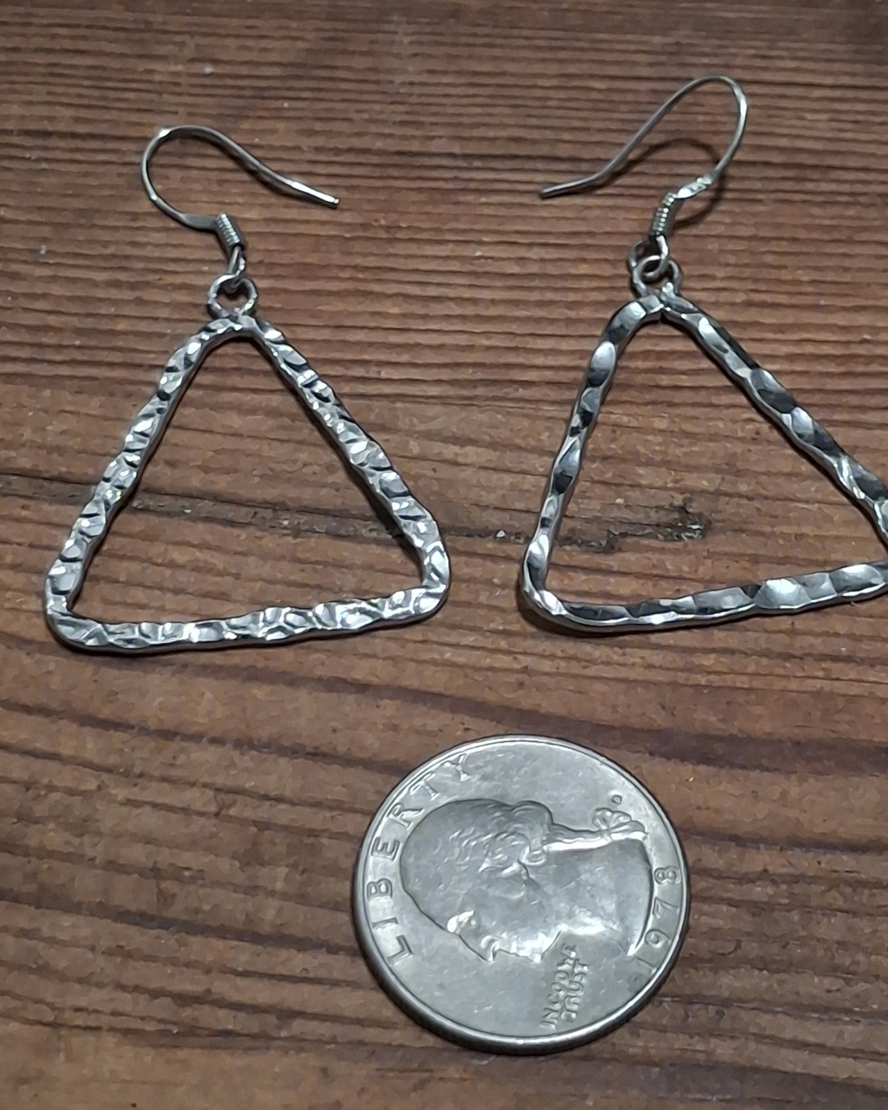 Hammered Sterling Silver Triangle Dangle Earrings… - image 3