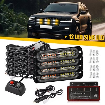4X 12LED Amber/White Car Emergency Warning Beacon Hazard Flash Strobe Lights