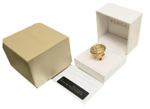 Anello Gianni Versace Cristallo Placcato Oro Medusa Vanitas Misura 7