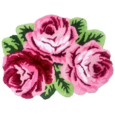 3 Rose Shaped Rug Pink Roses Rug Shaggy Bath Mat Anti-Slip Mat Personalized C