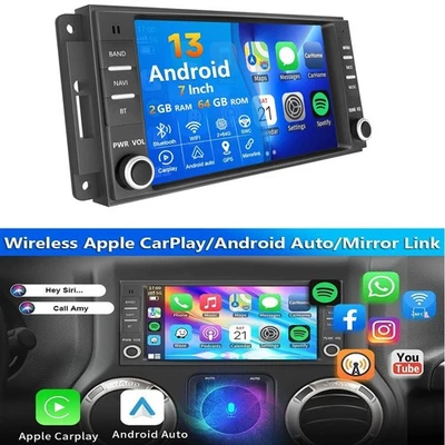 GPS w/Cam 7" Android12 Carplay Radio Stereo 2+64G For 2007-2017 Jeep Wrangler JK