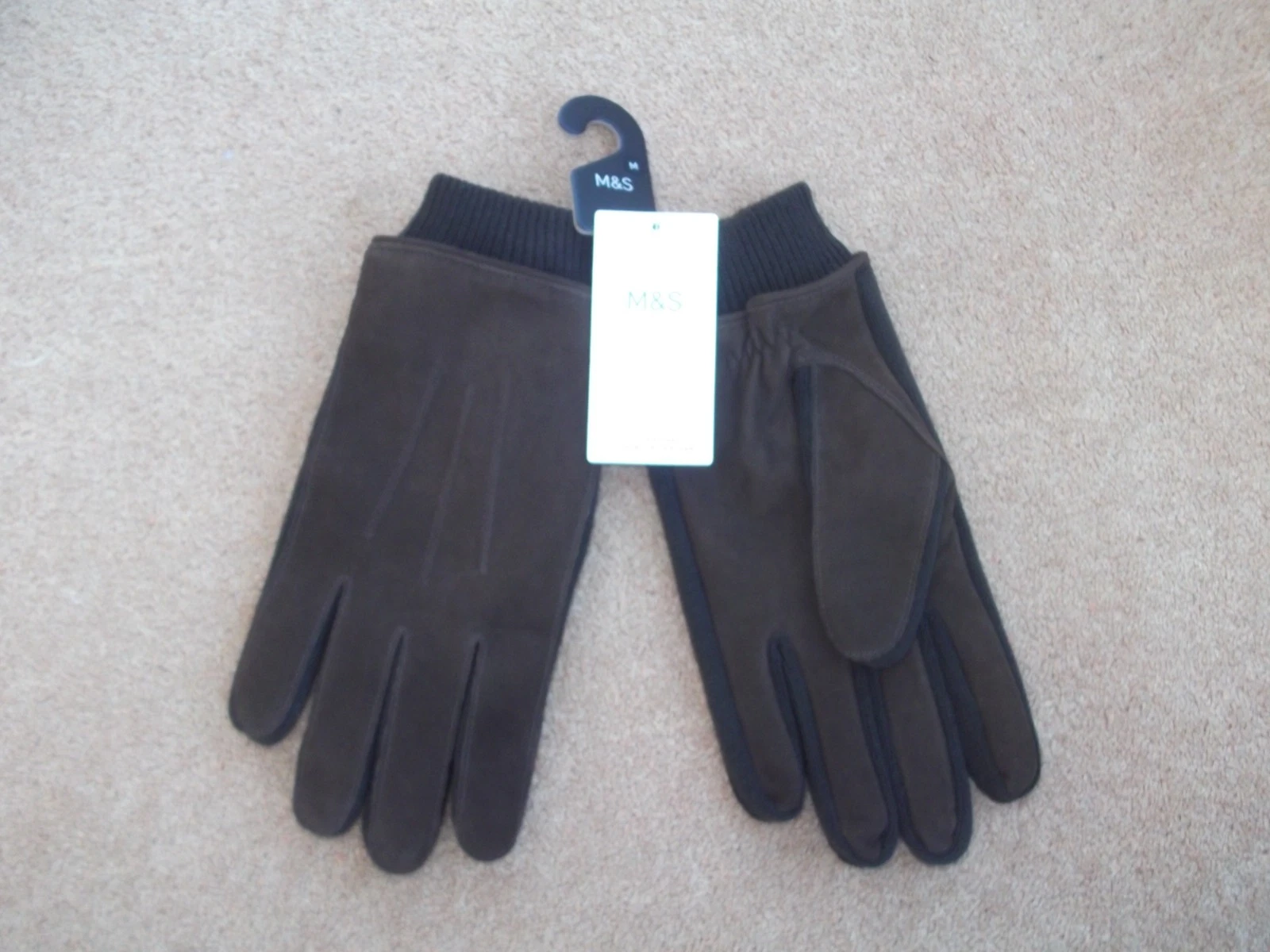 Marks & Spencers M&S mens soft brown nubuck leather Gloves lined MEDIUM