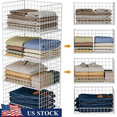4-Tier Stackable Closet Organizers Foldable Storage Baskets Space Saving System