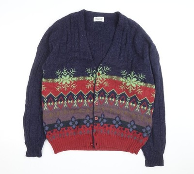 United Colors of Benetton Herren Strickjacke Mehrfarbig Wolle Fair Isle L