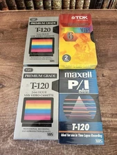 Lot of 5 ✅ Blank VHS Tapes T-120 Mixed Brands TDK MAXWELL ✅ New Sealed NOS