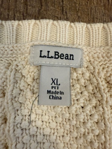 LL Bean Sweater Womens Medium Beige Wool Cable Knit Fishermans Cardigan Ireland - Picture 8 of 9
