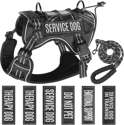 Pechera Tactica Para Perro De Servicio Con Correa Collar De Entrenamiento Negro
