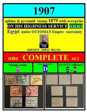 EGYPT-stamps-1907-OHHS ON HIS HIGHNESS SERVICE-COMPLETE set-D--scott # 2-8