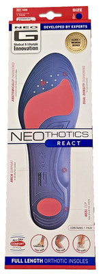 Neothotics React Full Length Orthotic Insoles~~Size L/XL ~~ Arch Support ~~