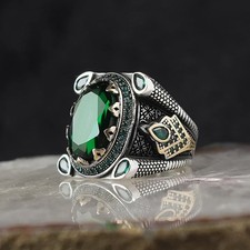Green Emerald Stone 925 Sterling Silver Men's Ring Father Gift Handmade Jewelry