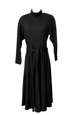ALCOTT & ANDREWS BLACK LIGHTWEIGHT WOOL JERSEY TURTLENECK  L/S DRESS,  WOMEN'S 4
