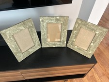 3 Greenish Grey White Picture Frames Fitting 5x7 Inch Pictures