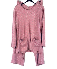 Carole Hochman PL Heavenly Soft Mauve Floral Pajamas Stretch Knit Pants and Top