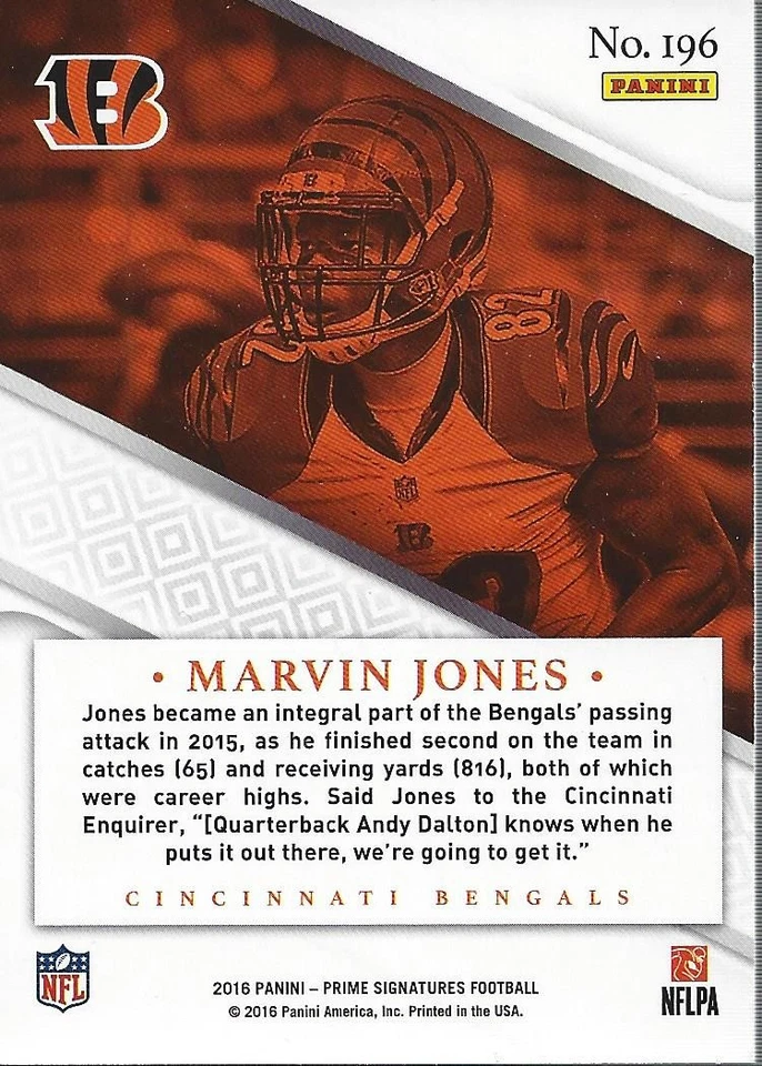 2016 Prime Signatures Prime Proof Red #196 Marvin Jones /149 - FB - Image 2 of 2