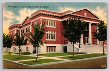 Vintage Postcard Mineral Wells Texas First Baptist Church Building USA