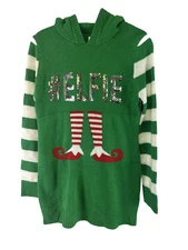 NOBO No Boundaries Tunic Sweater Elf Hooded #ELIFE Green Striped Dress Womens M