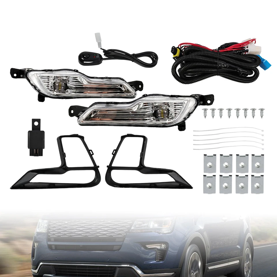 Juego de luces antiniebla LED transparentes para Ford Explorer 2018 2019 con cable de bisel de interruptor Foto 2 de 4