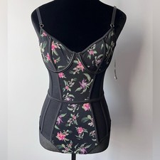 INC International Concepts Women's Tropical Flowers Mesh Thong Bodysuit Medium