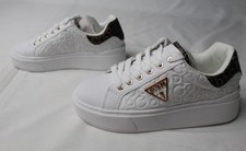 GUESS Women's Perhaps Logo Embossed Lace Up Sneakers JL3 White Size US:6 UK:4