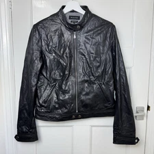 Massimo Dutty Black Leather Biker Style  Jacket Size L (Small Fit)
