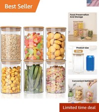 Versatile 6 Pack Glass Food Storage Jars with Airtight Bamboo Lids - 37oz