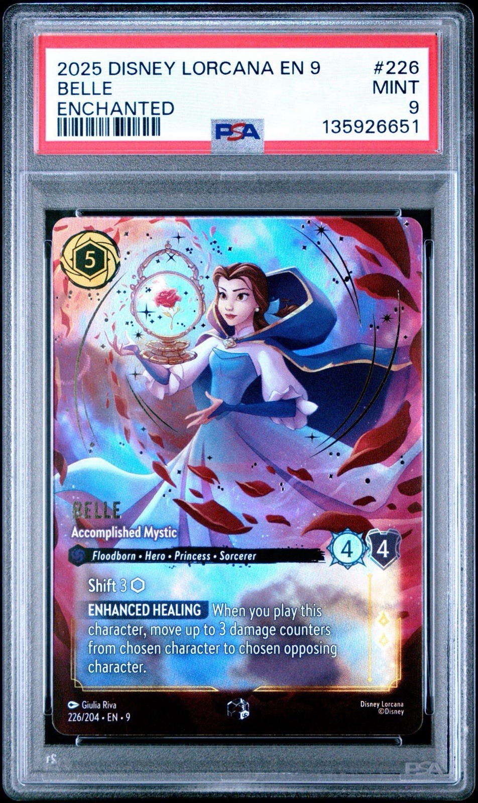 2025 DISNEY LORCANA EN 9-FABLED ENCHANTED #226 BELLE - ACCOMPLISHED MYSTIC PSA 9