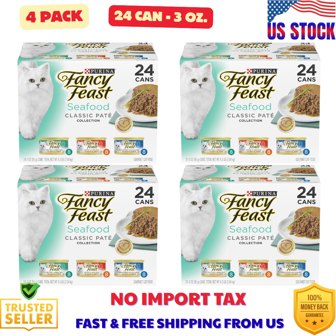 Purina Fancy Feast Seafood Classic Pate Variety Pack Wet Cat Food Can,3 oz-96 Ct