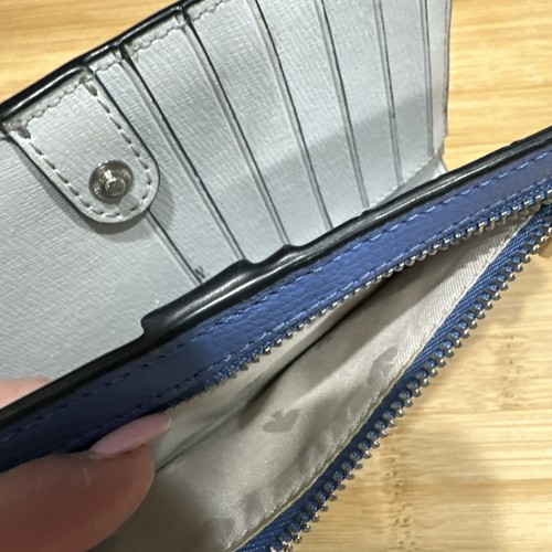 Kate Spade Large Slim Bifold Wallet, Gray/blue White Interior ID Snap - Picture 6 of 7