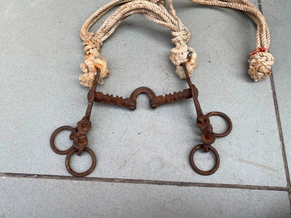 Antigua broca de brida de caballo mogol forjada a mano de hierro antigua de 1700 tamaño grande 7 x 2 rara Foto 2 de 4