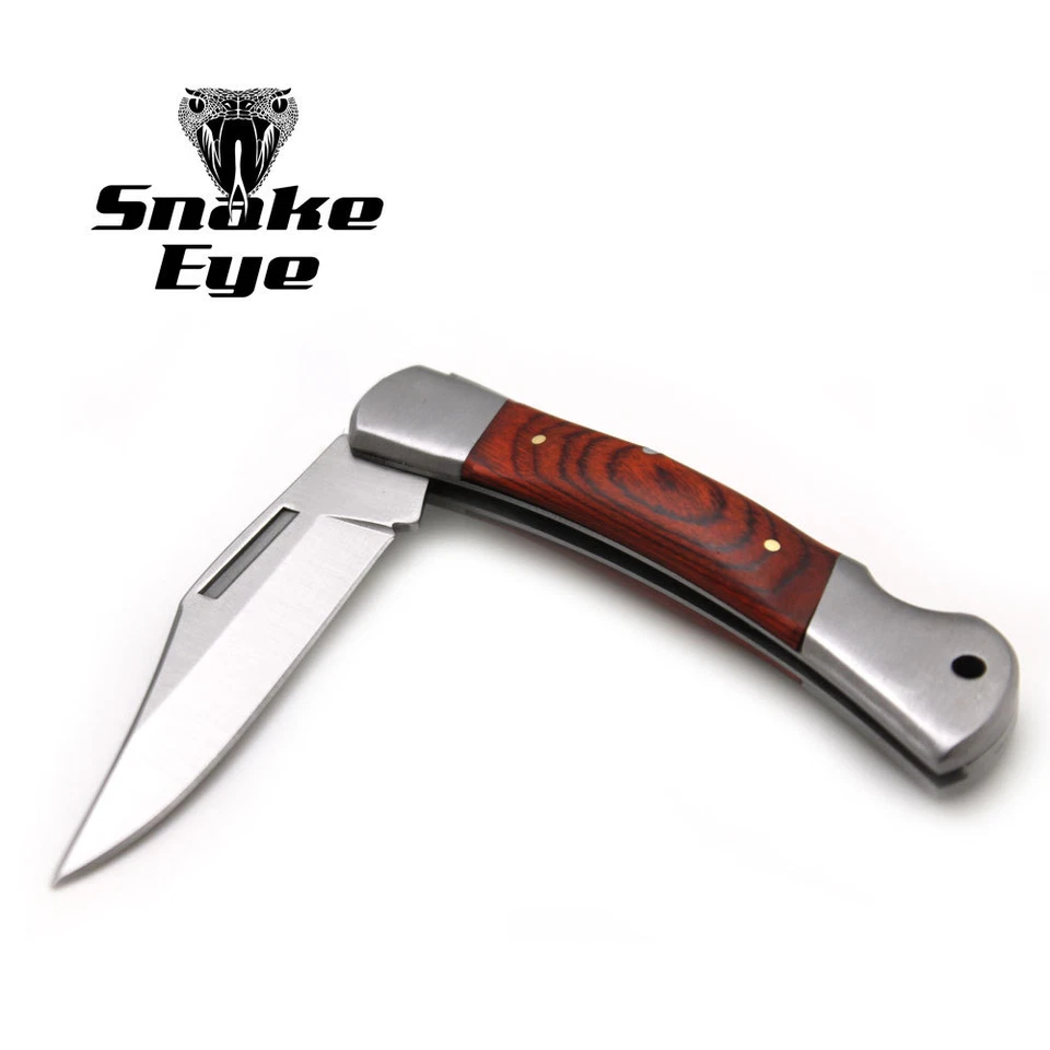 Snake Eye Tactical Lock Back Wood Handle Collector Folding Pocket Knife - Image 3 of 4