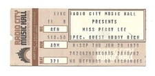 Boleto de colección Miss Peggy Lee en Radio City Music Hall, concierto, Nueva York, 1979