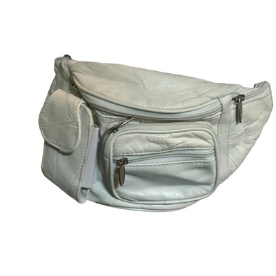Tinder VTG Leather Fanny Pack Waist Boho Zips White Belt Bag Festival Concert
