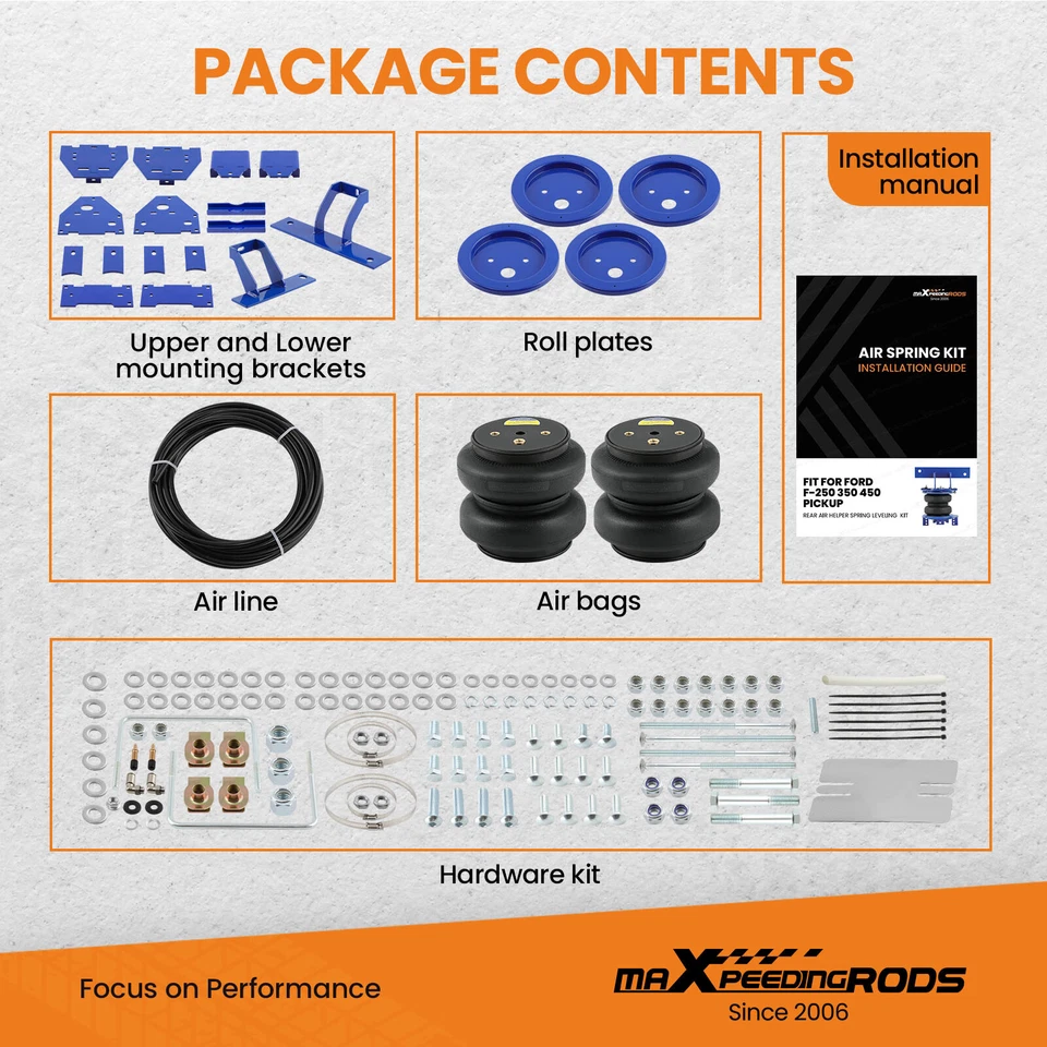 Air Suspension Bag Kit 7500 lbs For Ford F250 F350 F450 Super Duty 4WD 2017-22 — 第 2/4 张图片
