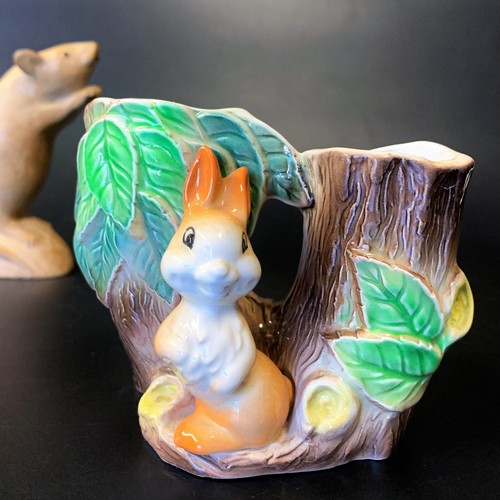 Vintage HORNSEA Fauna Royal Double Spill Vase - Buster Rabbit & Tree 9cmH - VGC