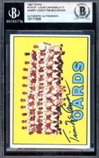 Tim McCarver Harry Caray Beckett BAS Signed 1967 Topps Team Autograph