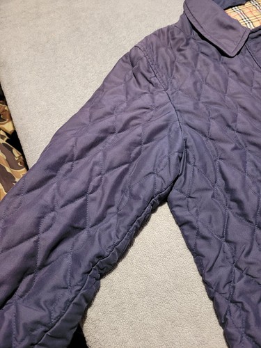 Burberry Navy Blue Quilted Jacket Womens XL Nova Lightweight Plaid Lined *Faded* - Picture 3 of 16