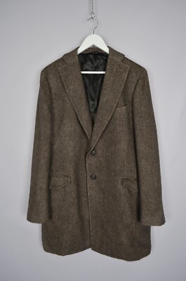 Tonello Alpaca Wool Cashmere Herringbone Brown Coat Jacket Size 54 / L P2P 22''