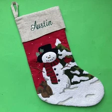 THINGS REMEMBERED Stocking Christmas Holiday Personalized AUSTIN Embroidery Snow