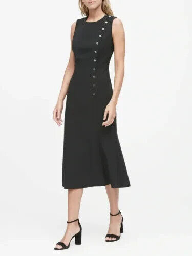 Banana Republic geknöpftes Midi-Kleid, schwarz mit Metall GRÖSSE 4T 4 groß - Bild 1 von 4
