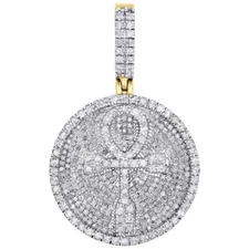 1.40 Ct Simulated Diamond 14K Yellow Gold Over Ankh Cross Medallion Pendant 1.7"