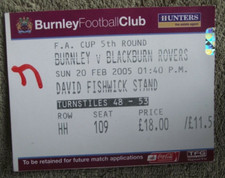 2004-05 Burnley v Blackburn Rovers - F.A. Cup Round 5  - Ticket Stub