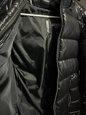 GUESS Men’s Black Hooded Puffer Coat Winter Jacket M Flaw