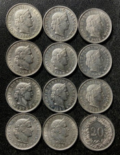 Old Switzerland Coin Lot - 20 RAPPEN - Wide Date Range - 12 Coins - FREE SHIP