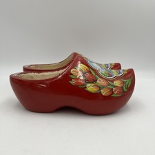 Vintage Red Dutch Hand Carved Wood Size 5.5-6 Clogs Windmill Made in Holland